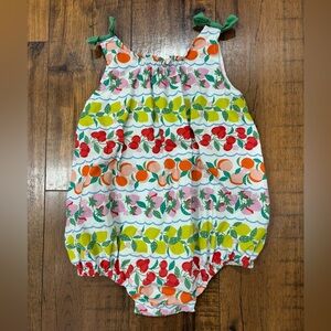 Baby Boden Summer Colorful Fruit Print Bubble Romper 9-12 Months Cotton Bow